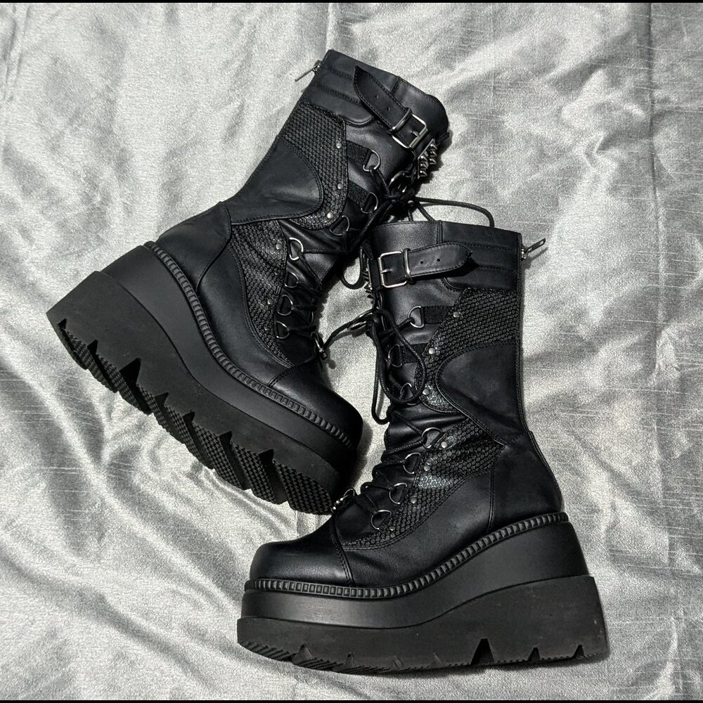 Demonia Shaker-70 Black Vegan Leather Mid-Calf Bo… - image 2